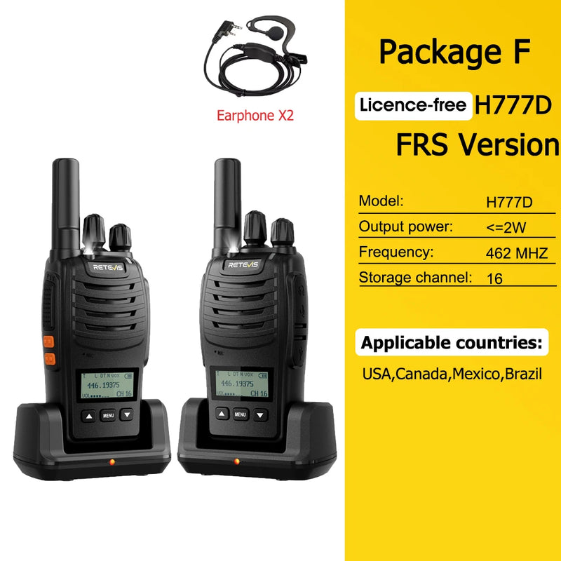 Retevis H777D (H777Upgraded) Walkie Talkie PMR/FRS Portable License-Free LCD Display Two Way Radio Long Range Type-C for Camping