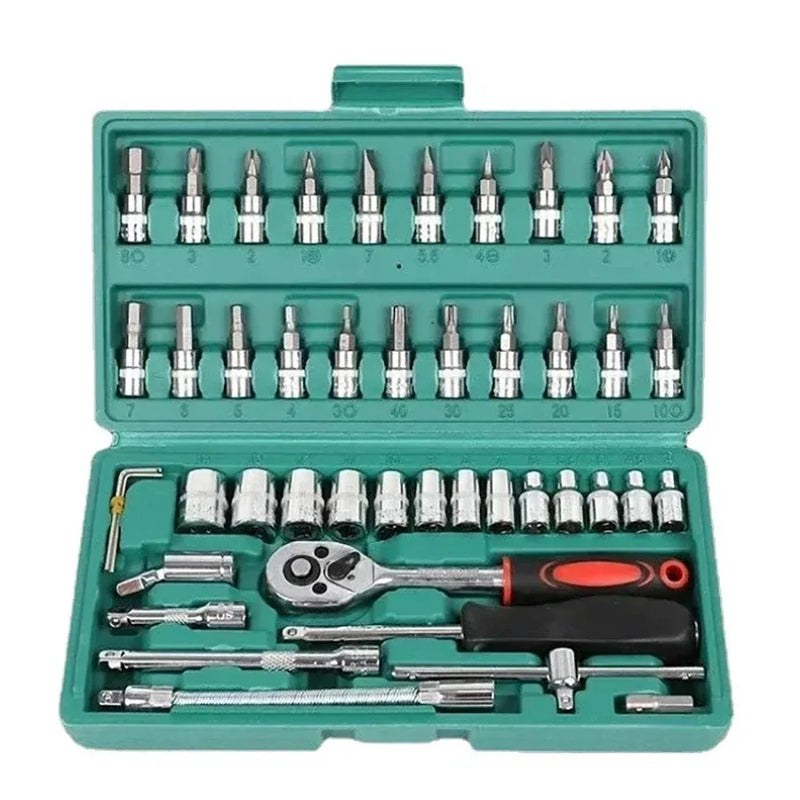 46PCS Car Repair Tool Kit Ratchet Torque Wrench Spanner Screwdriver Socket Set Combo Tools Kit Bicycle Auto Repairing Tool Mech