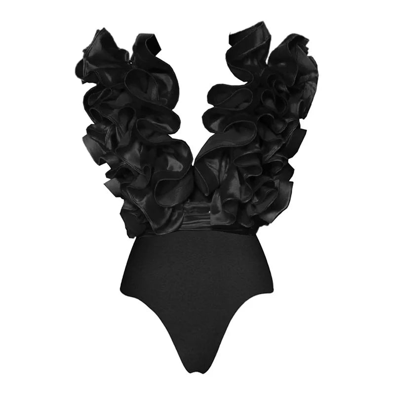 Sexy White 3D Ruffle Flower One Piece And Skirt Set | SAMAG