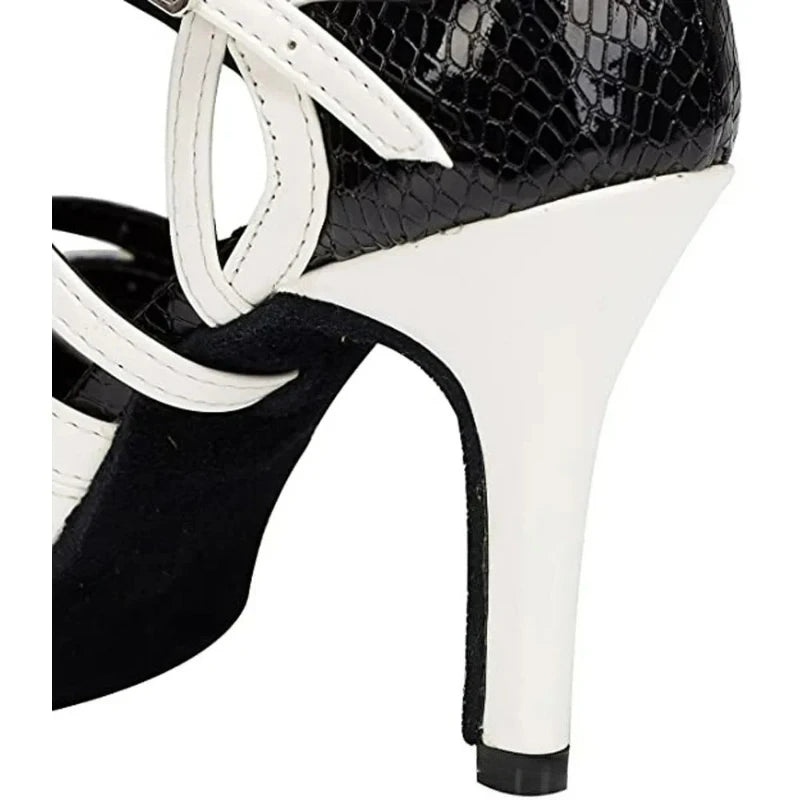 Black White Latin Dance Shoes for Womens Soft Bottom Indoor Jazz Tango Cha Cha Party High Heel Girl Dancing  Hollow Out Sandals