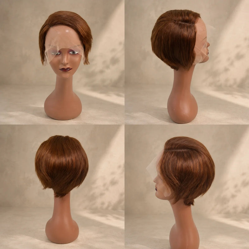 TIMOPOL Light Brown Short Straight Pixie Cut Lace Front Human Hair Wigs For Women Pre Plucked Natural Hairline Short Bob Lace Frontal Wig Daily Wear