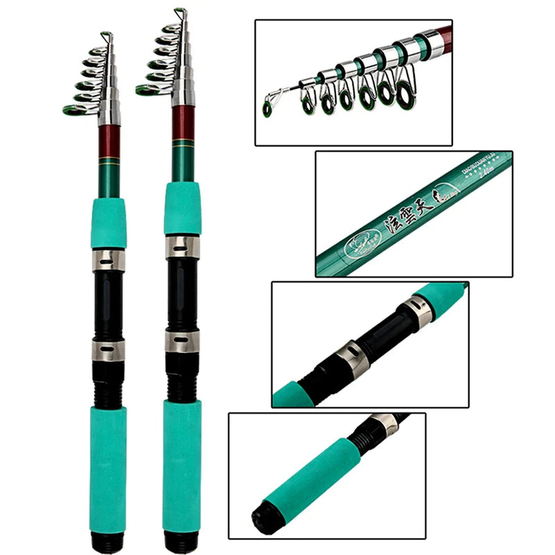 Telescopic Spinning Sea Fishing Rod and Reel Combo Superhard Short Jigging Pole 1.8-3.6m Baitcasting Wheel 5.2:1 High Speed