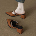 Slip-on Pointed-toe Chunky Heel Mules Casual Fashion Style Multi-colored Metal Chain