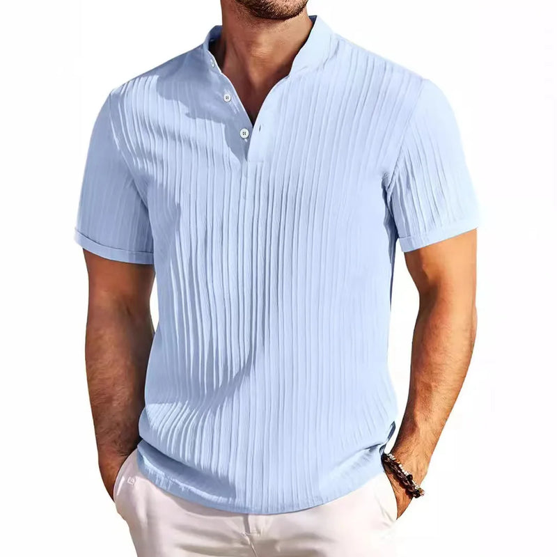 Hawaiian Men's Retro Cotton And Linen Henry Shirt Casual | SAMAG