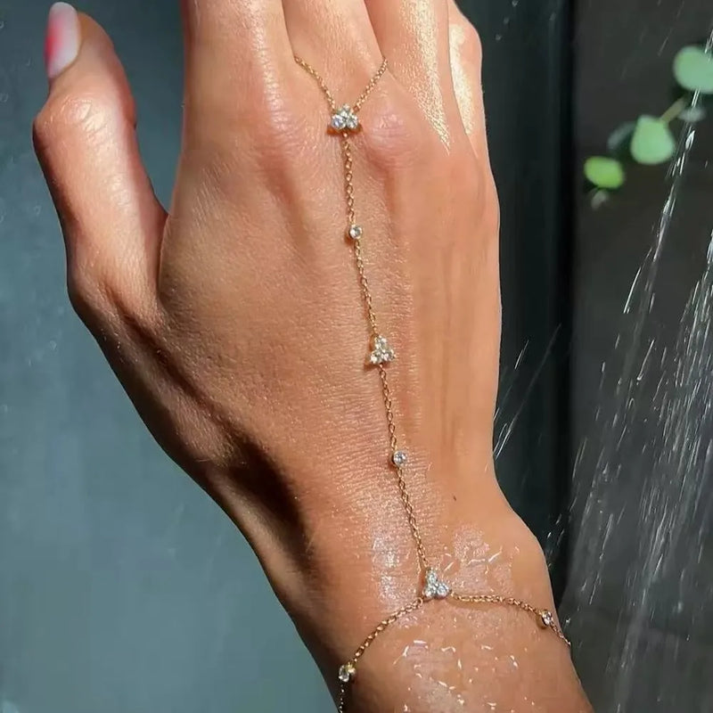 Simple Personality Gold Color Stainless Steel Y Chain Zircon Inlay Adjustable Bracelets for Women Ring Connect Bracelets Jewelry