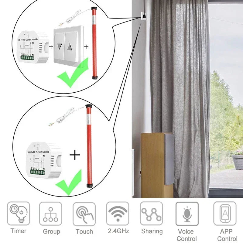 Customized Smart 25mm Curtain Motor Electric Roller Blinds Shutter Tubular Motor 38mm Tube Tuya Wifi Curtain Switch Moudle Alexa