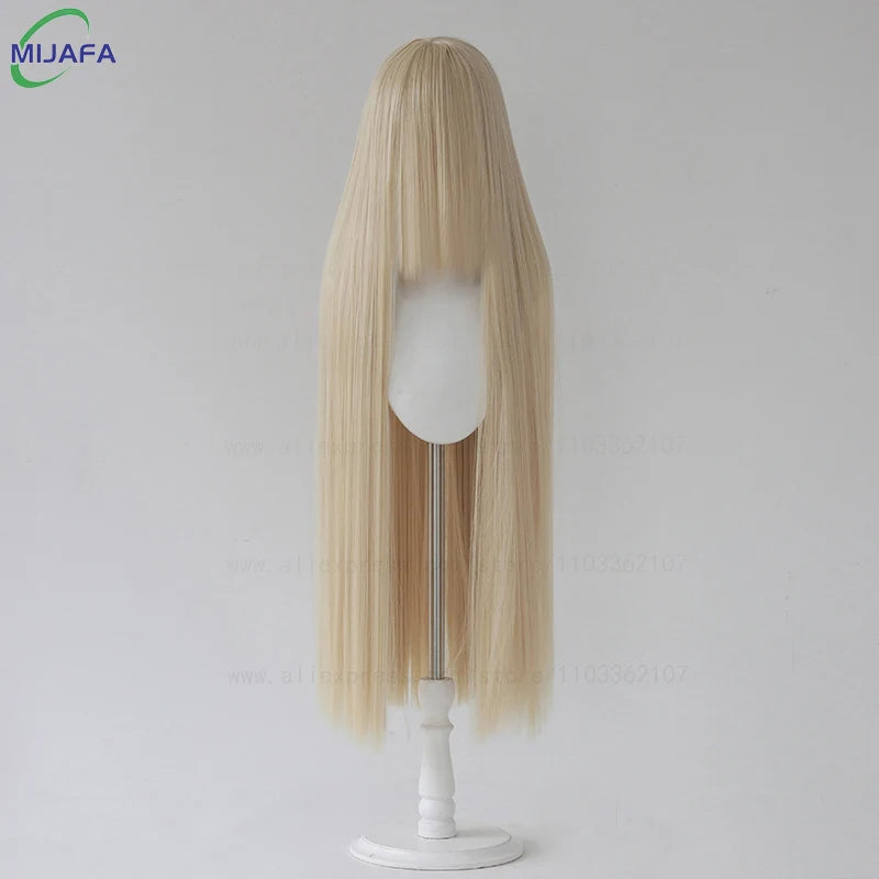 Very High Quality 600g 68 Colors 40 Inch 100cm Long Straight Cosplay Wig With Bangs Heat Resistant Hair Anime Wigs + Wig Cap