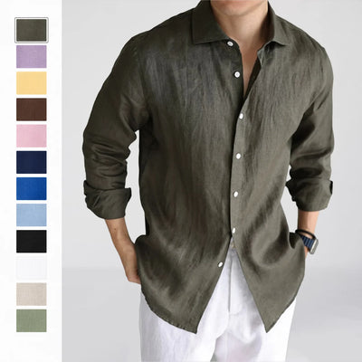 Men's Linen Shirt Cotton Blend Long Sleeve Button Down | SAMAG