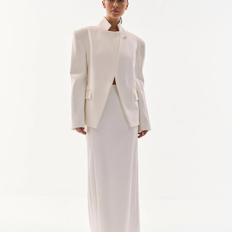 Laur Stand Collar Irregular Blazer Wide Leg Trousers Two Piece Set Women Single Button Elegant Office Suit Commuter Outfit 2026