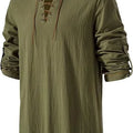 Men Medieval Lace Up Linen Long Sleeve Tunic Viking | SAMAG