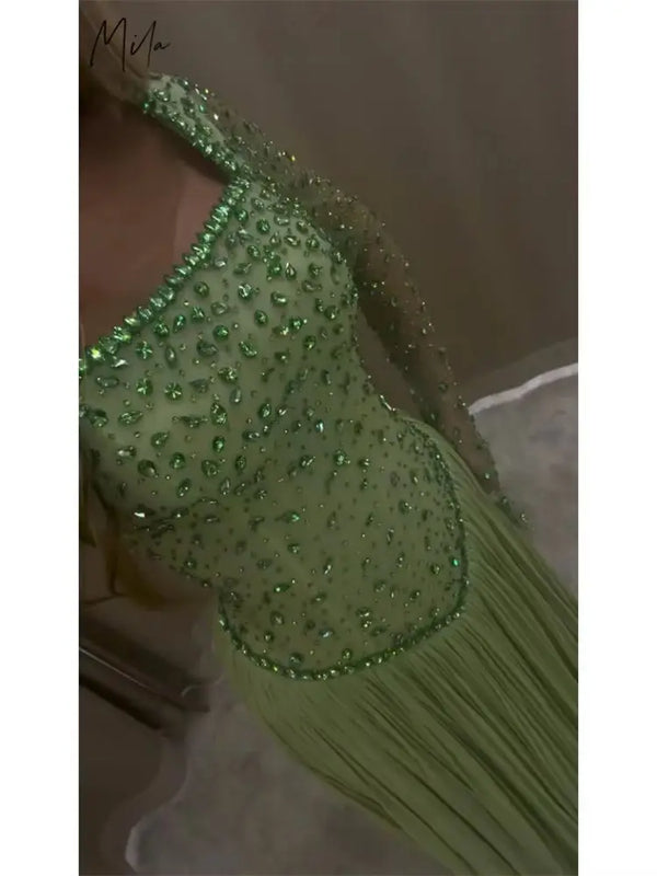 Mila Customized Green A-line Pleats Square Collar Prom | SAMAG