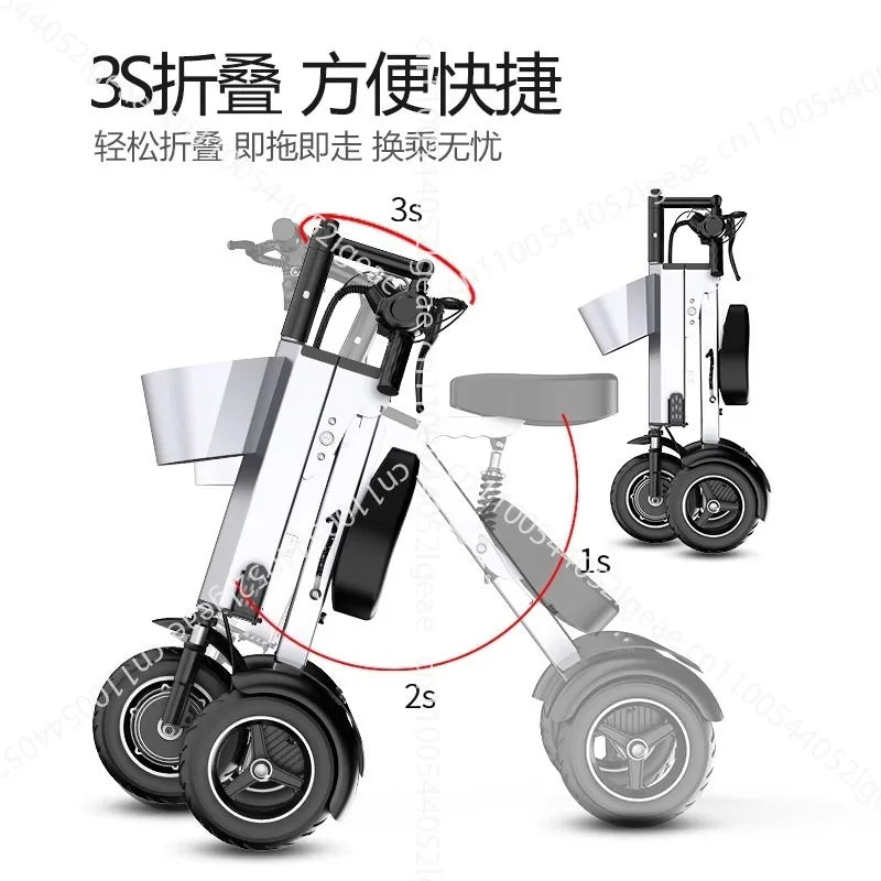 48V light foldable two-person electric scooter, portable small lightweight mini three-wheeled electric scooter