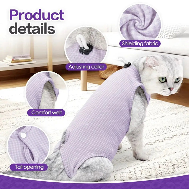 Breathable Pet Recovery Suit Soft Cotton High Elastic Cat Sterilization Clothes Adjustable Anti-Licking Weaning Jumpsuit