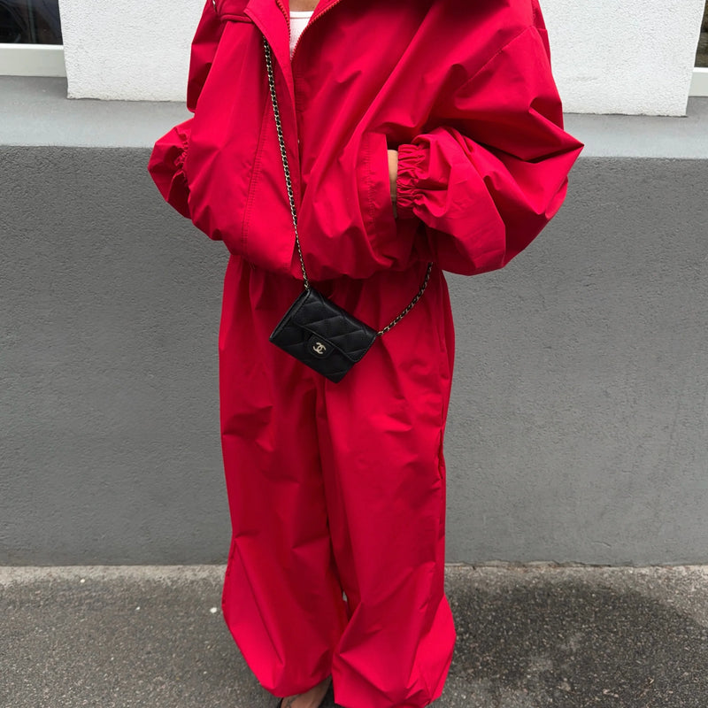 Women Hood Stand Collar Loose Jumpsuit Long Sleeve Elastic Waist Wide Leg Overalls Casual Streetwear One Piece Outfit For Ladies