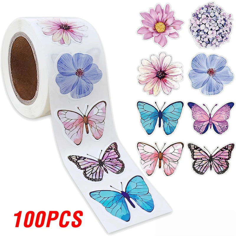 100-500pcs Butterfly Flower Sticker 8 Design Colorful Butterfly Decals Cute Stickers Party Decoration Scrapbook Stationery