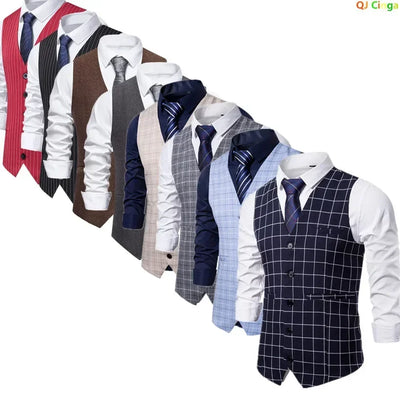 Men's Plaid Sleeveless Vest, Single Breasted V-Neck Suit | SAMAG