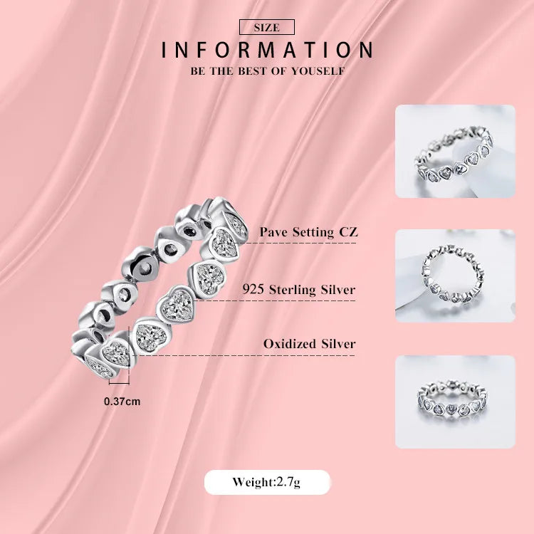 Modian Fashion Classic Cubic Zirconia Jewelry Real 925 sterling silver Love Hearts Ring Eternity Simulated Ring Bands Jewelry