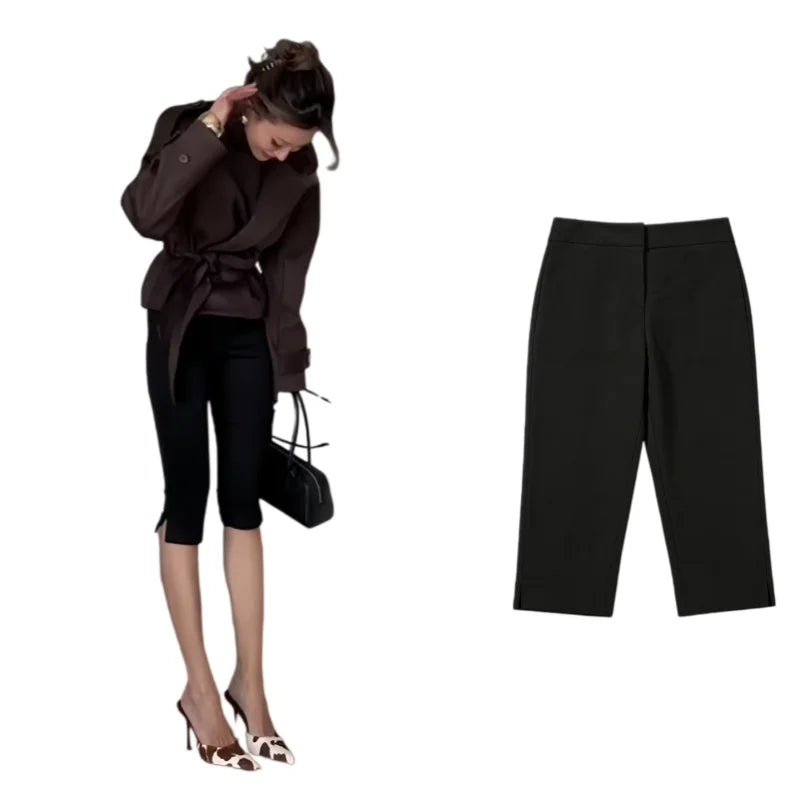High Waist Slim Black Seven Points Pants Women Summer - View 5 | SAMAG