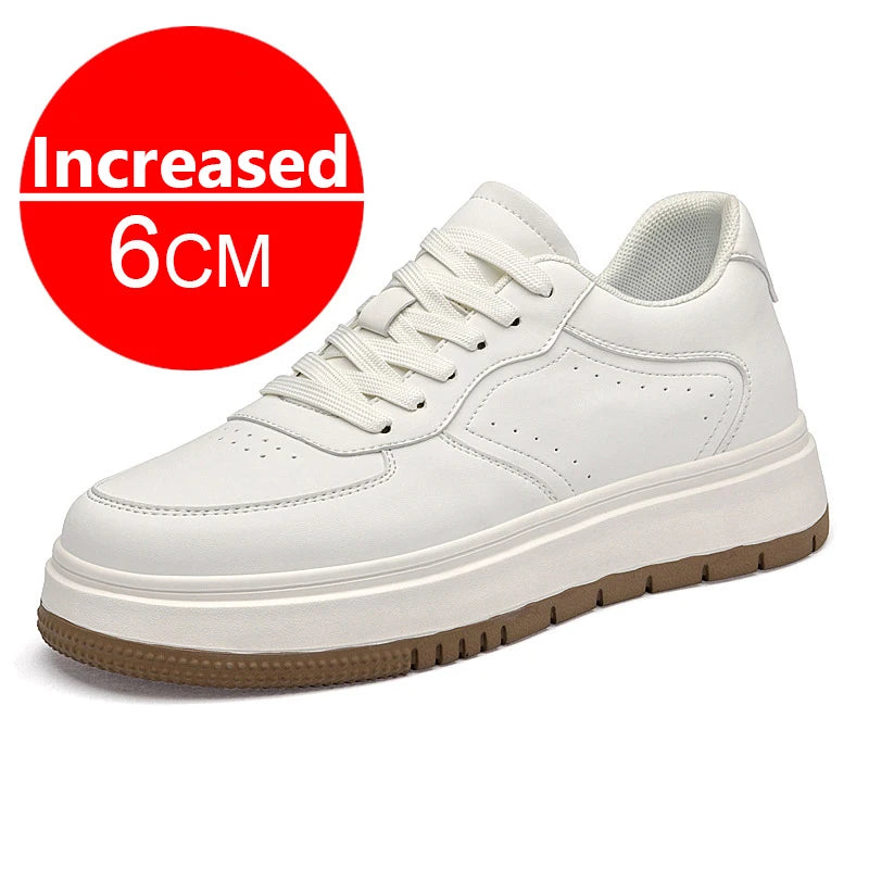 Men's Invisible Height Increasing Elevator Shoes Lace-up Sporty White Sneakers 8/10cm Taller Size Plus Invisible Elevate Shoes