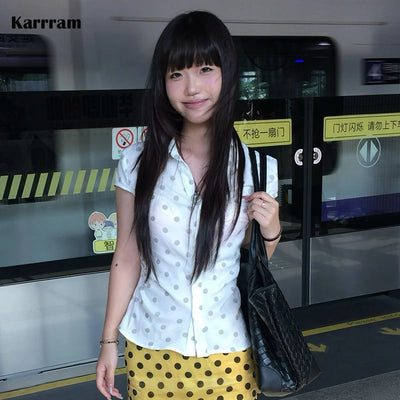 Karrram Japanese Y2k Polka Dots Shirt 2000s Style | SAMAG