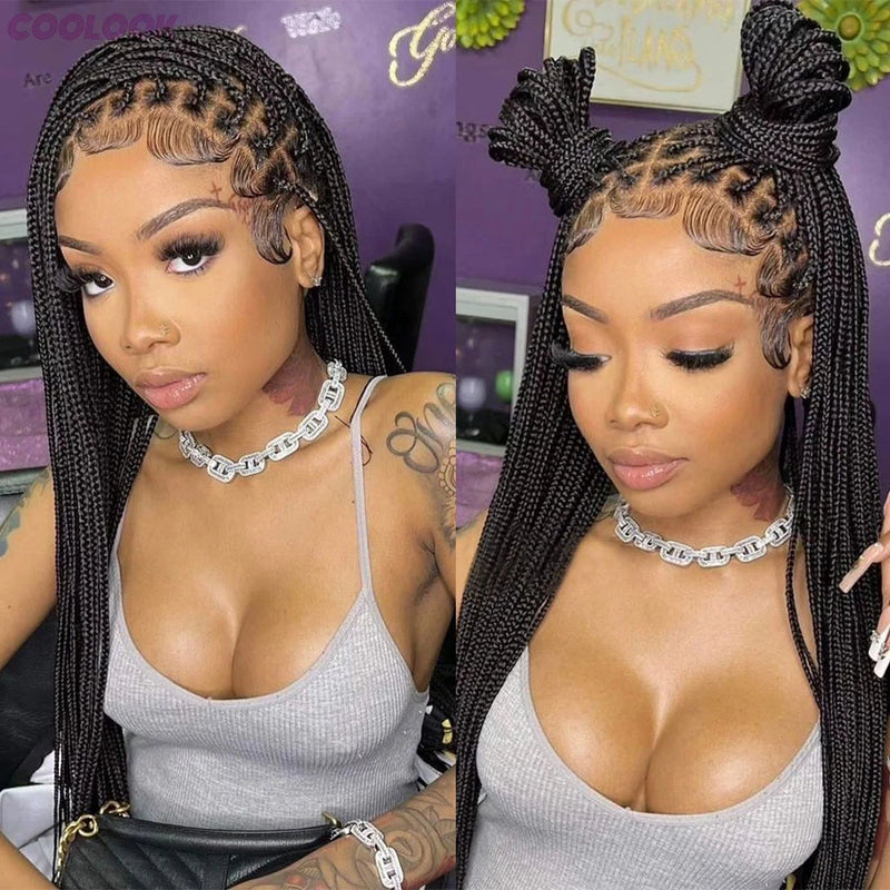 Cornrows Braided Wig Small Square Knotless Box Braids Wigs For Black Women With Baby Hair Synthetic Long 36Inches Braiding Hair
