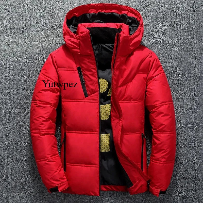 Outdoor Casual Hooded Overcoat Clothes White Duck Down Jacket Men Winter Men's Coat Windproof Removable Cap Parkas Solid Color