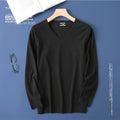 Double-Sided Deroing Men's Long Sleeve V-Neck Thermal Top Seamless Comfortable Cotton Knitted Base Layer Shirt Casual Fashion