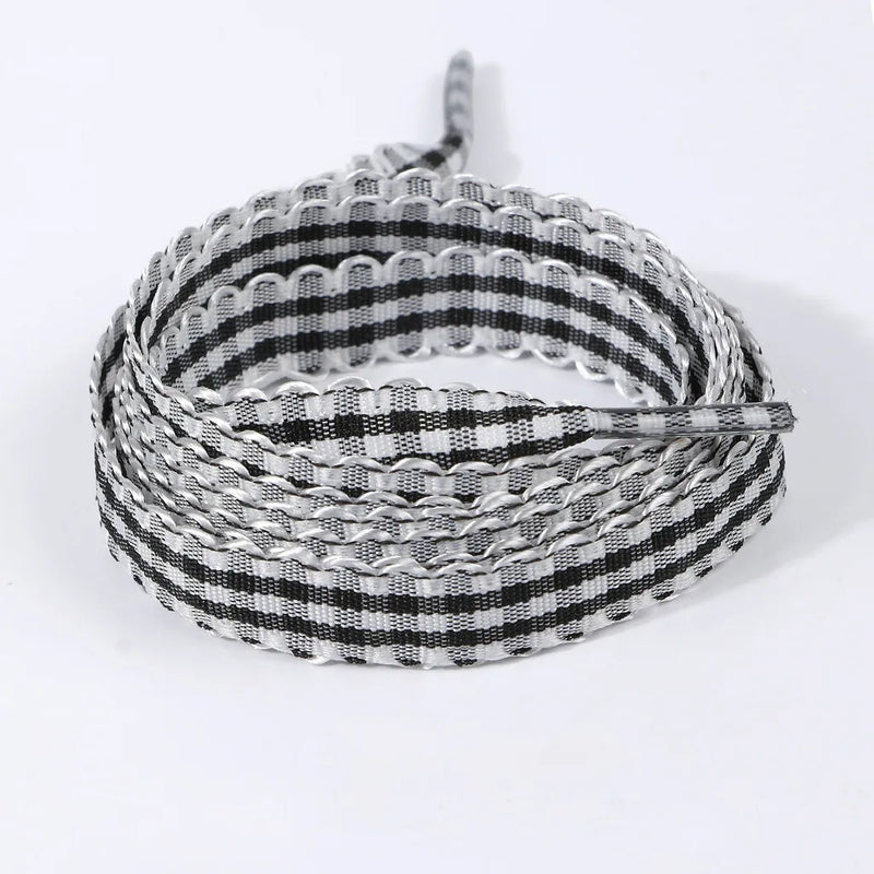 Gingham Ribbon Shoelaces Wave Edge Plaid Flat Shoe Laces Decorative Replacement Laces For Sneakers Casual Shoes