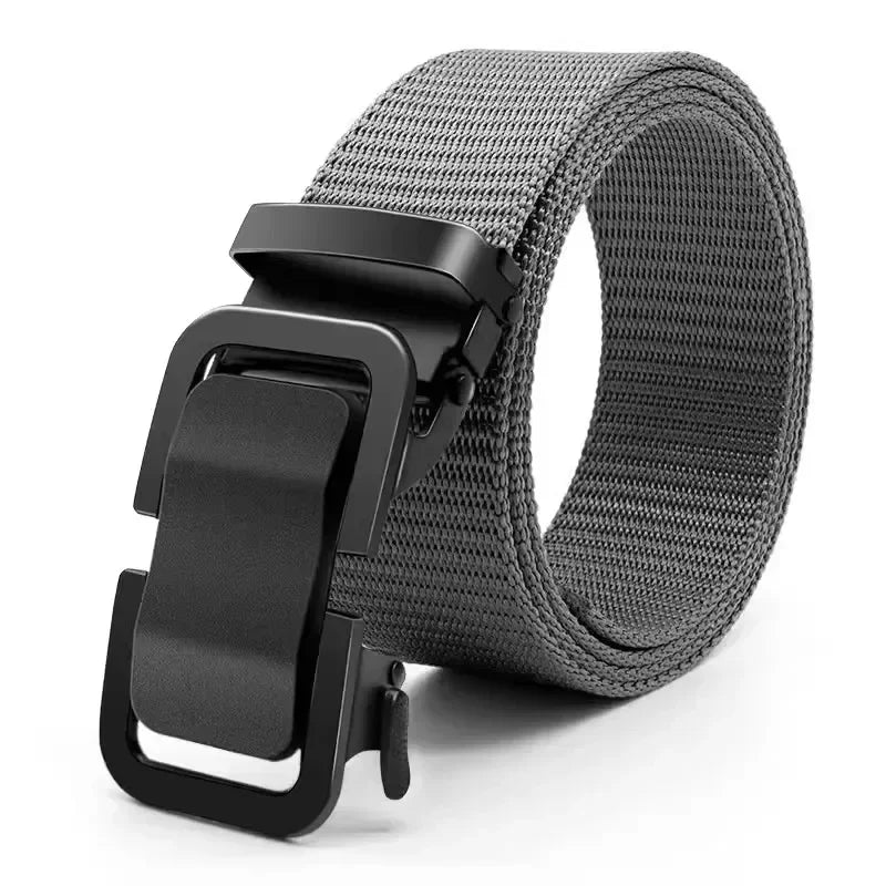 Men's Belt Automatic Metal Buckle Nylon Canvas Webbing Belt Outdoor Work Belt, Nylon Belt With Click Buckle YD614