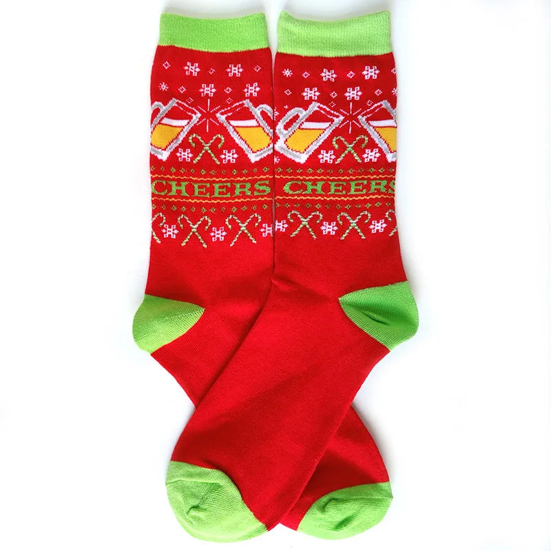 2025 New Men Christmas Socks New Year Funny Snowflake Beer Santa Claus Elk Snow Cotton Happy Socks Men Cartoon Women Sokken
