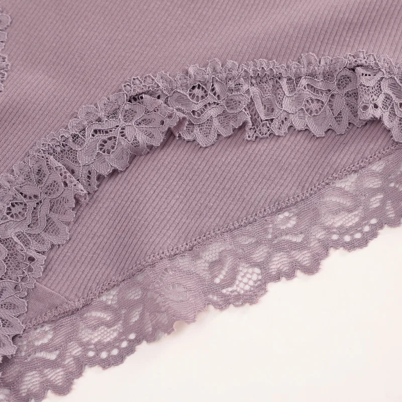 5PCS Seamless Cotton Fabric Panties Women Patchwork Lace Floral Underwear Elastic High Waist Briefs Sexy Female Lingerie S-XXL