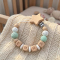 Personalized Name Pacifier Clip Silicone Wooden Dinosaur Baby Teether Holder BPA Free Custom Soother Chain Handmade Dummy Clip