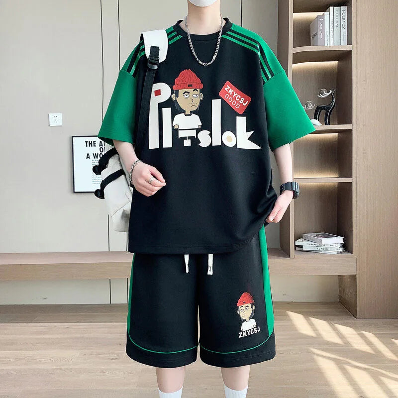 Summer Fashion Trend Printed Short - Sleeved T - shirt Sports Suit Men's Loose and Comfortable Large Size - View 3 | SAMAG