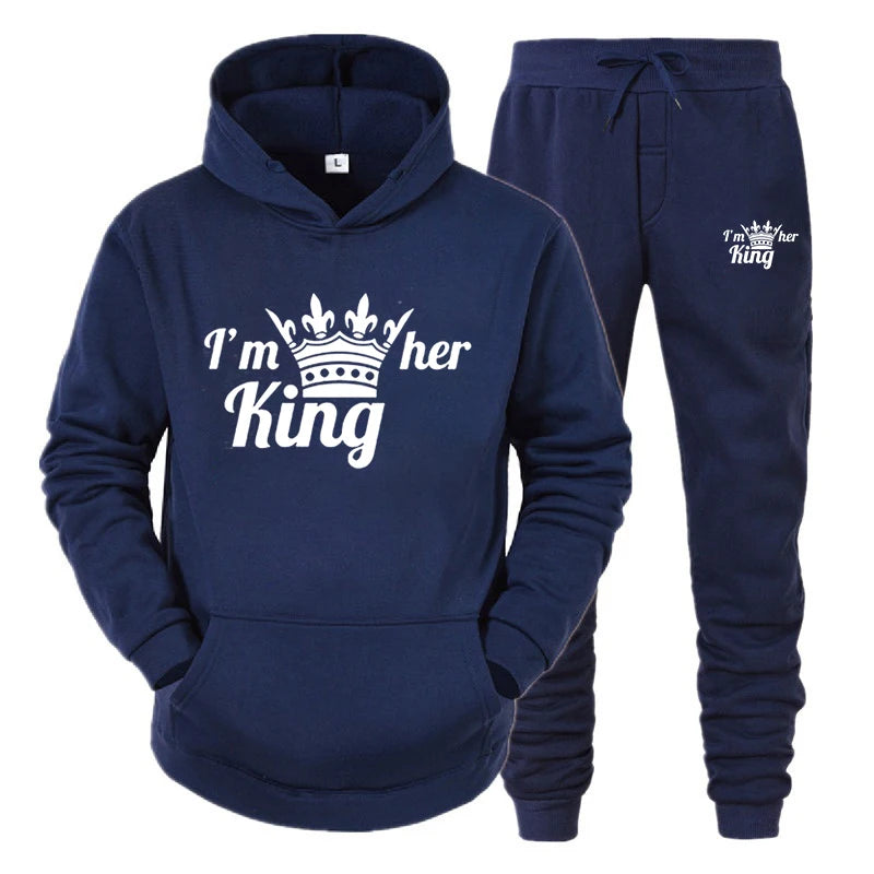 Lover Tracksuit Hoodies Printing QUEEN KING Couple Sweatshirt Plus Size Hooded Clothes Women Two Piece Set - View 22 | SAMAG