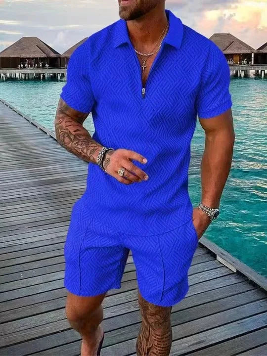 Men's Fashion Casual Light Luxury Striped POLO Shirt Set | SAMAG