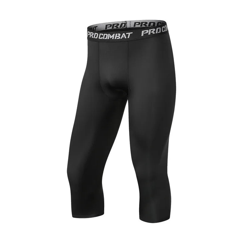 Men Tight 3/4 Cropped Pants Compression Training Fitness Jogger Running Skinny Trousers Basketball Boy Sports Shorts Quick Dry