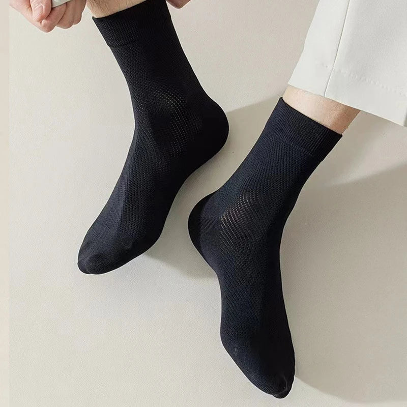 6 Pairs Men's Dress Socks Large size,Cotton Crew Socks for Shoe Size 9-13.5, Breathable Solid color White Mens Socks Summer