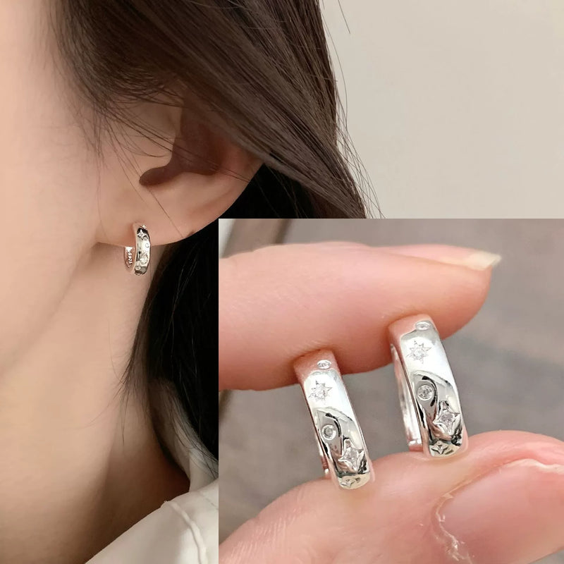 VENTFILLE 925 Sterling Silver CZ Star Moon Asymmetric Hoop Earrings for Women Girls Gold Silver Color Party Jewelry Gifts