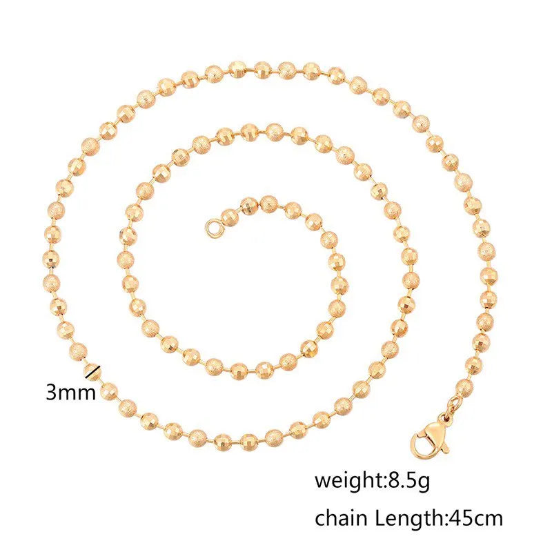 XP Jewelry -- 45 cm x 3 mm 18 k Gold Plated Beads Chains Necklaces for Women Men Matching Pendants