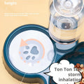Pet Bowls With Water Feeder, 3 In 1 Ear Design Tilted Cat Water And Food Bowl Set With Gravity Water Bottle For Neck Protection