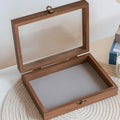 Retro Elegant Wood Jewelry Box Glass Lid Dust-proof Jewelry Organizer Velvet Storage Box Ring Display Holder Desk