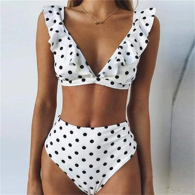 Vintage Ruffles Bikini High Waist Swimsuit Tankini V - neck | SAMAG