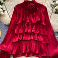 SINGREINY Autumn 3D Floral Chiffon Blouse Ruffle Full | SAMAG