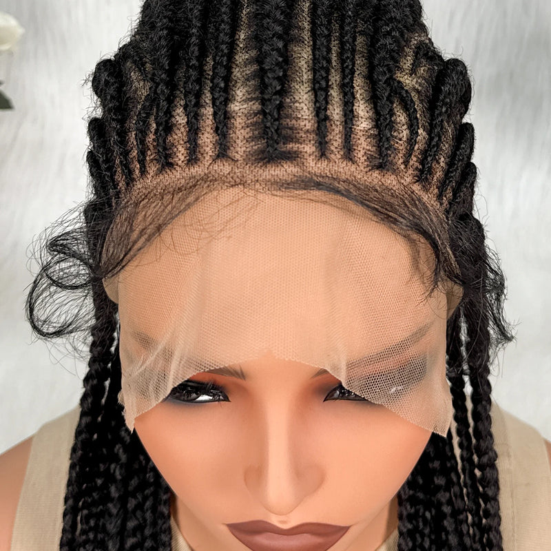 KIMA Lace Front Cornrow Box Braided Wig Synthetic Knotless Braids Wig With Baby Hair Heat Resistant Fiber Braiding Wigs For Afri