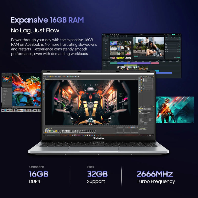 Blackview Laptop AceBook 6, Laptops Computer for Business Student, Quad-Core N150,16GB DDR4 512GB SSD, 15.6” FHD IPS Screen