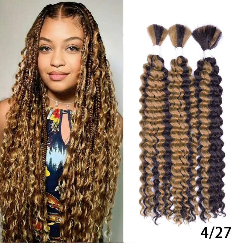 Synthetic Curly Deep Wave Bulk hair For Braiding 20inch No Weft Deep Wave For Braiding Micro Faux Braiding Hair for Boho Braids