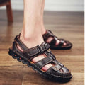 Men's Genuine Leather Sandals 2026 Summer Anti-slip Outdoor Beach Shoes Toe Cap Top Layer Cowhide Men Sandals Large Size 38-48