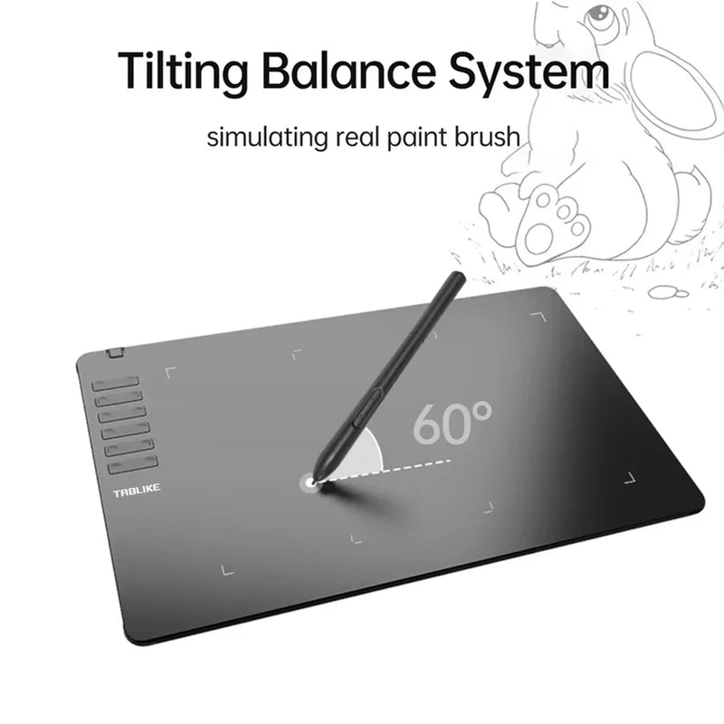 T1161 Graphics Tablet for Drawing, Ultra-thin Art Sketch Digital Pad with Battery-free Stylus 8 Pen Nibs 8192 Levels Pressure