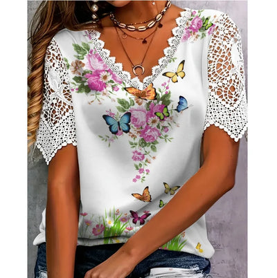 New Boho Flower Blouses Women's Fashion Shirt V - Neck | SAMAG