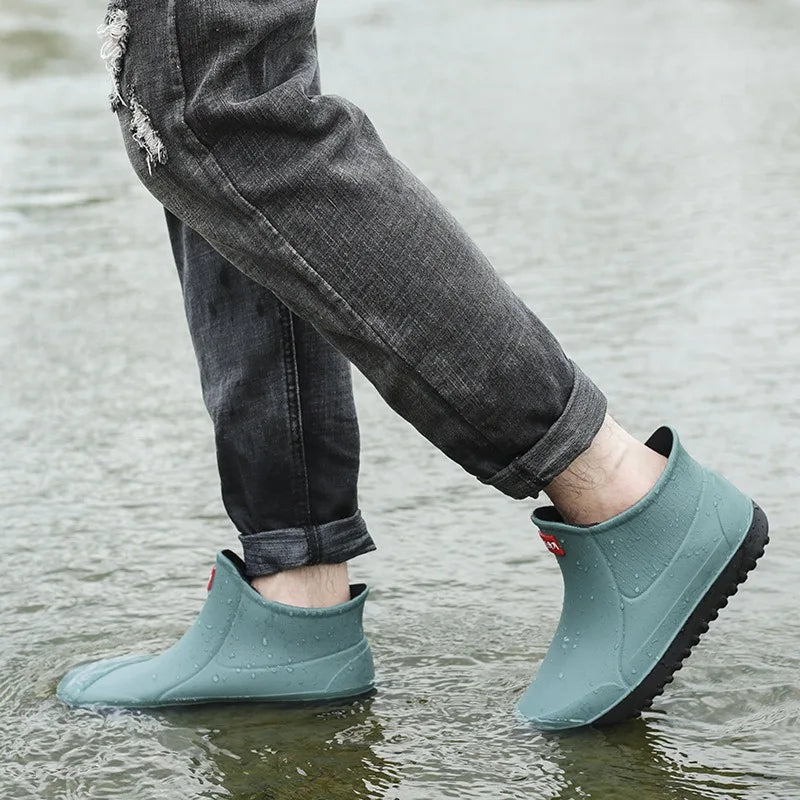Men's Rain Boots Waterproof Rubber Shoes Outdoor Hiking Fishing Shoes PVC Kitchen Work Water Shoes Slip on Non-slip Ankle Boots